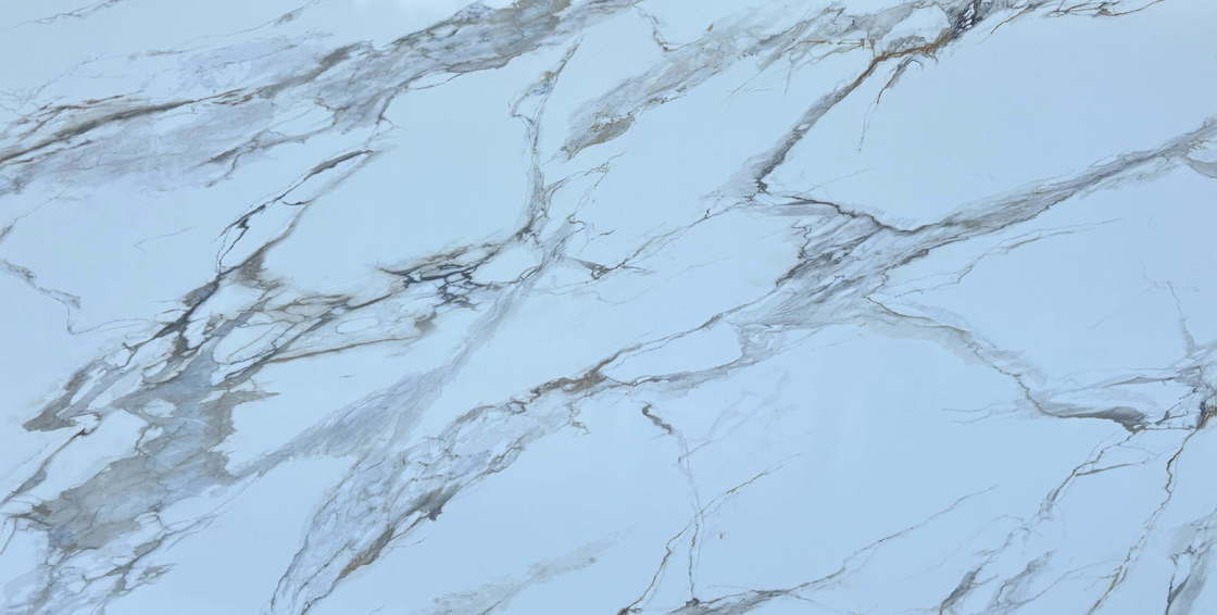 OLK1003G Calacatta Gold Nieuwe Collectie Vain Tot Full Body Gedrukte Kwartssteen Hd Inkjet Print Technologie Plaat